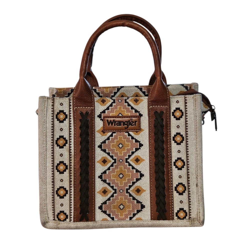 Wrangler Southwestern Dual Sided Brown Wide Tote Bag Western Canvas Cowgirl